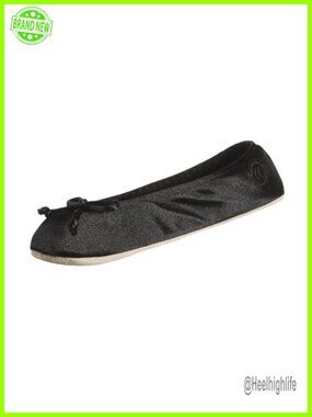 Satin Ballerina Slippers with Bow, Suede Sole, Machine Washable
